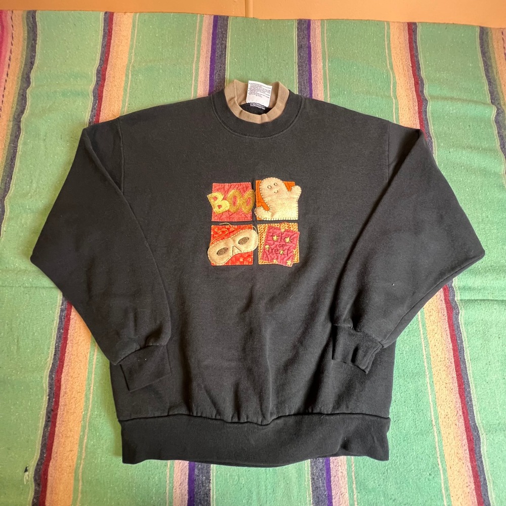 Gopher Sport Halloween Sweatshirt Unisex Large Black Patchwork Ghost Mock Neck
